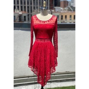 Romantic 🌹 Lace & Embroidered Red Midi Dress